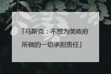 马斯克：不想为美政府所做的一切承担责任